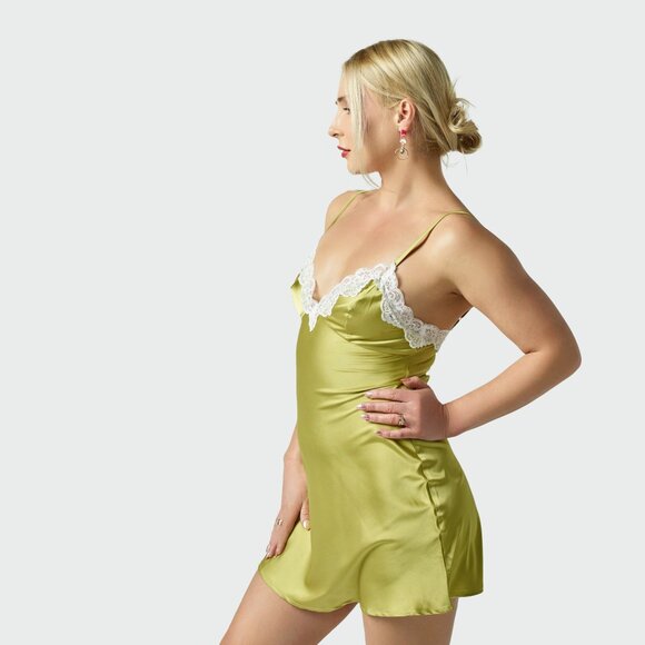 Los Feliz Satin Mini Slip Dress Moss Green S,M,L - Picture 3 of 6